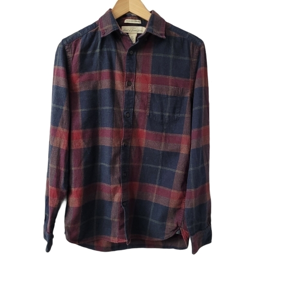 Burgandy Plaid Flannel Regular Fit High Low Button Front Shirt Size XS - Picture 2 of 12